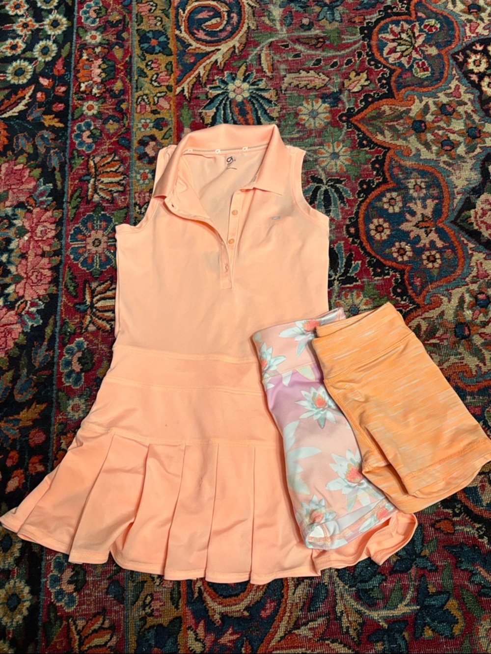 Peach Sleeveless Polo Tennis Dress with Floral Skort